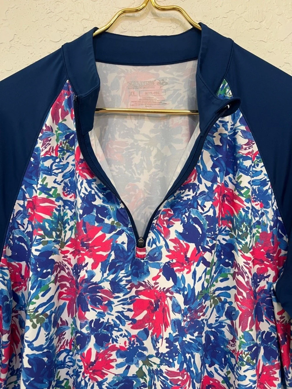 Reel Legends Reel-Tec Long Sleeve Floral Quarter Zip Performance Top XL - Picture 2 of 7